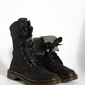 Dr. Martens Black Satin Lace Combat Boots- Yuba